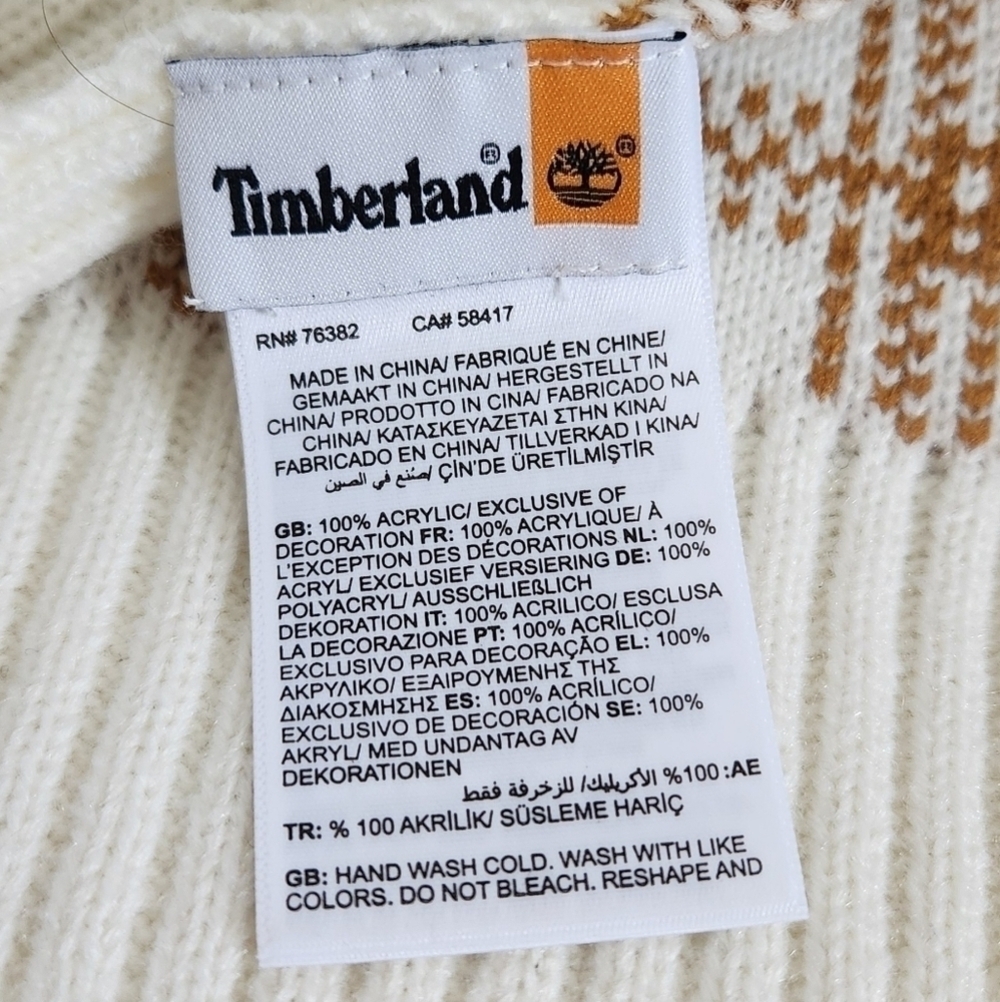 Timberland Wheat Mustard Yellow White Plaid Knit Acrylic Scarf Unisex - Picture 11 of 12